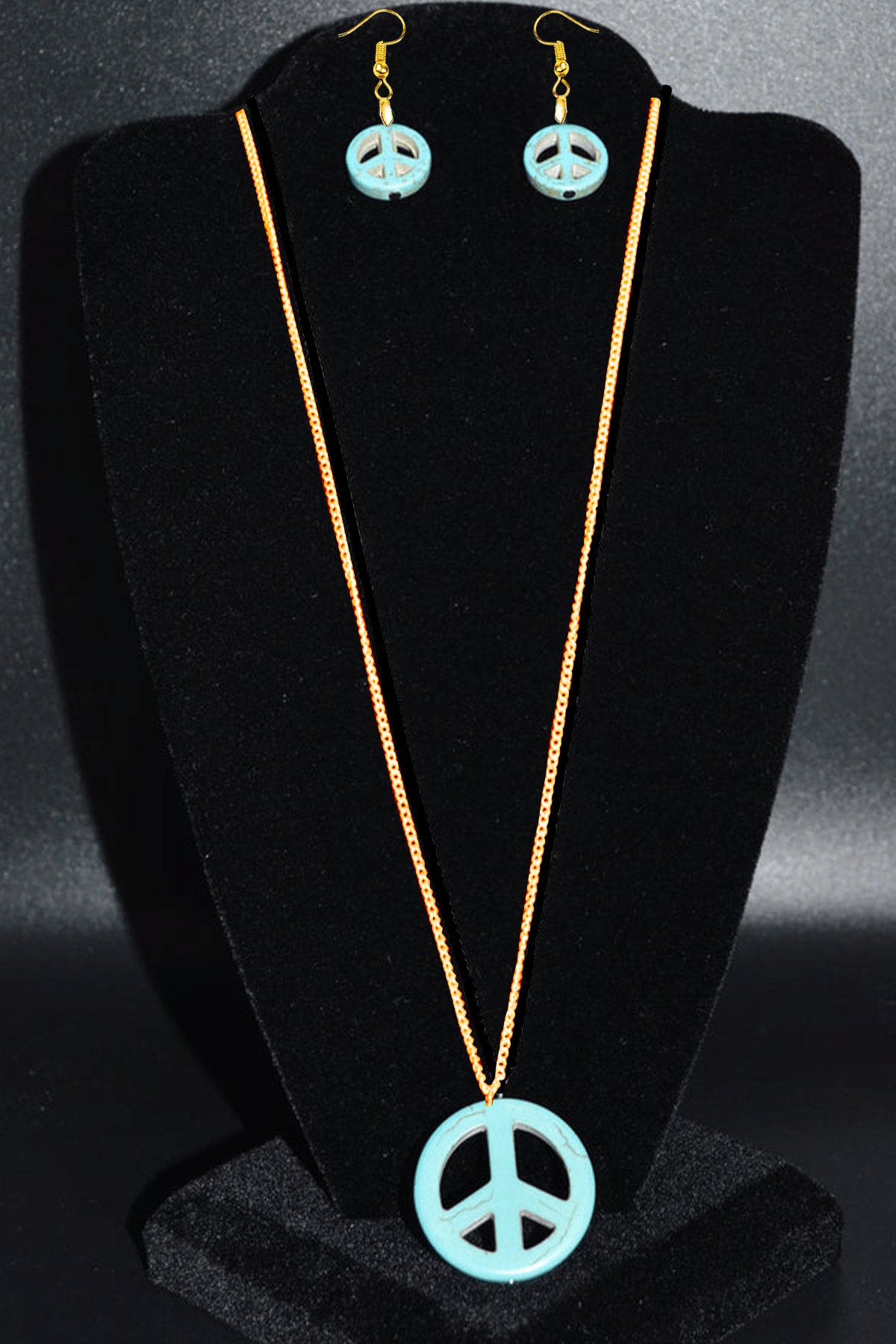 Sertifikalı Gold Barış Sembolü Firuze Taşı Kolye ve Küpe Seti (Turkuaz Taşı)