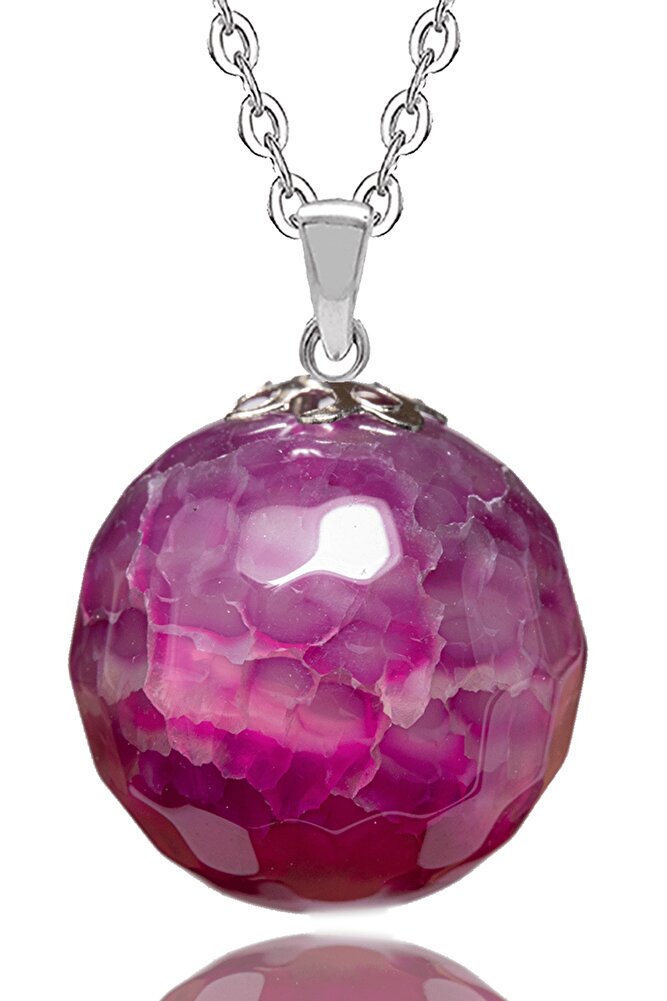 Sertifikalı Fasetli Mor Akik Doğal Taş Kolye