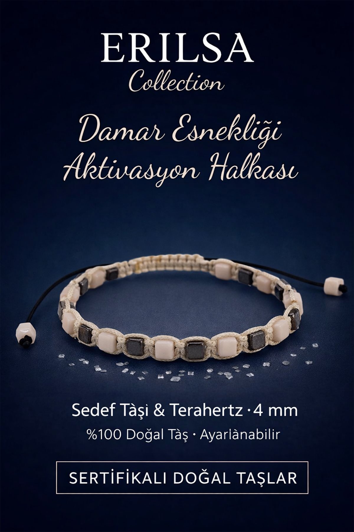 Sertifikalı Damar Esnekliği Aktivasyon Halkası – Sedef Taşı ve Terahertz Doğal Taş 4 mm Ayarlanır