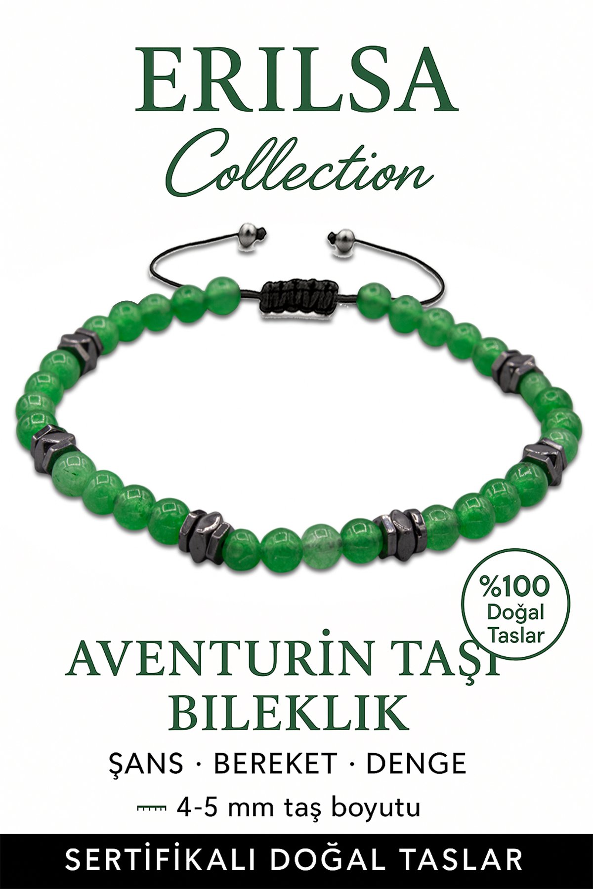 Sertifikalı Terahertz – Koyu Aventurin Taşı Bileklik (İnce Model) – Şans, Huzur ve İçsel Denge Taşı
