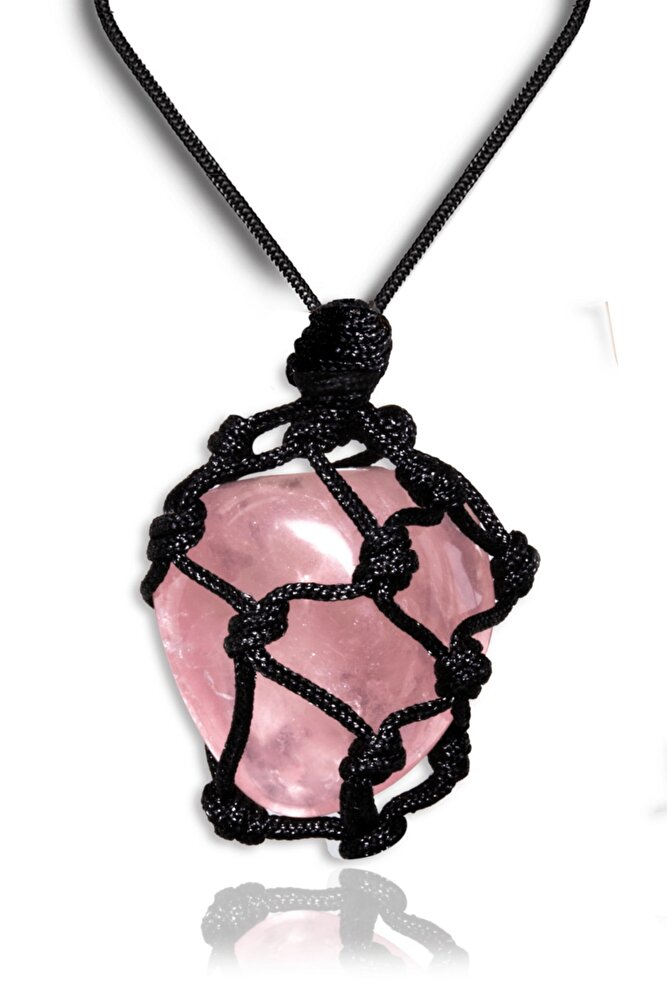 Sertifikalı Ayarlanabilir Doğal Pembe Gül Kuvars Taşı Kolye