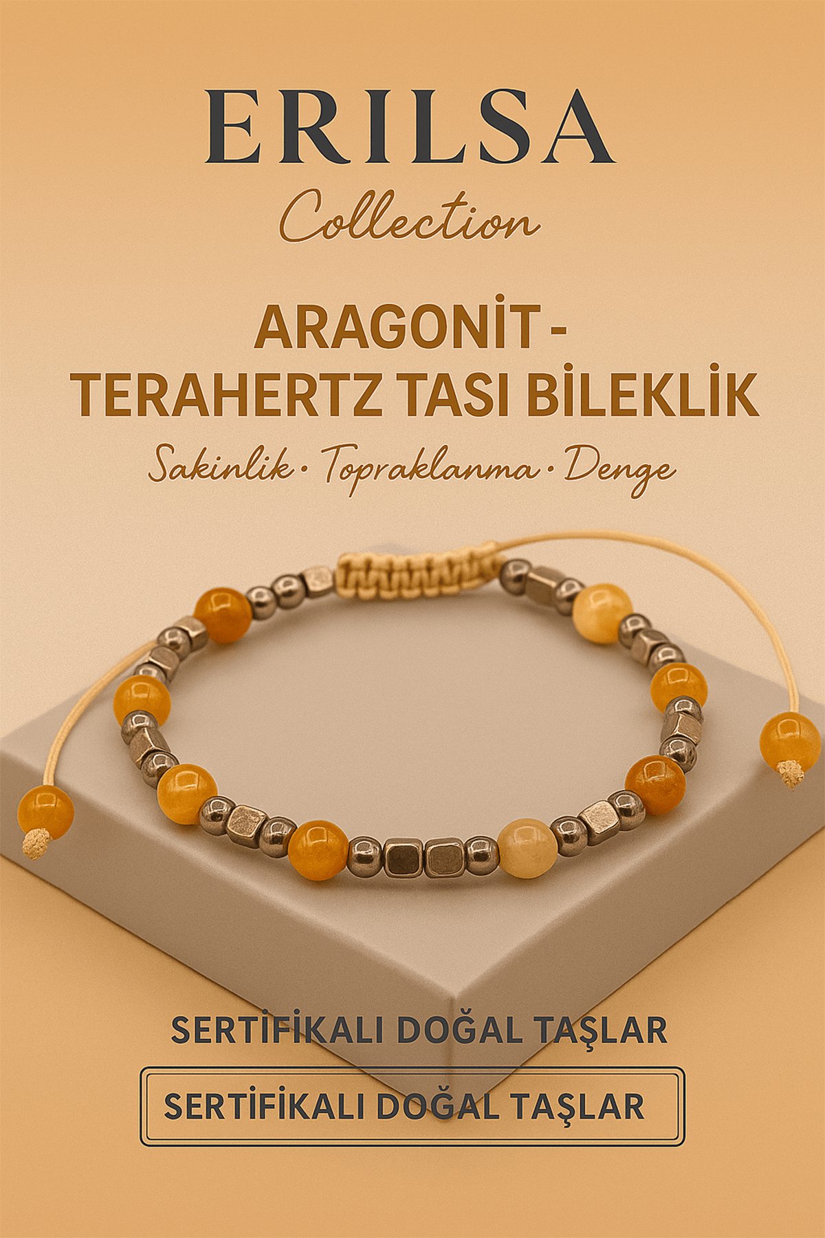 Sertifikalı Aragonit Doğal Taş Bileklik - Sakinlik Topraklanma Denge Taşı