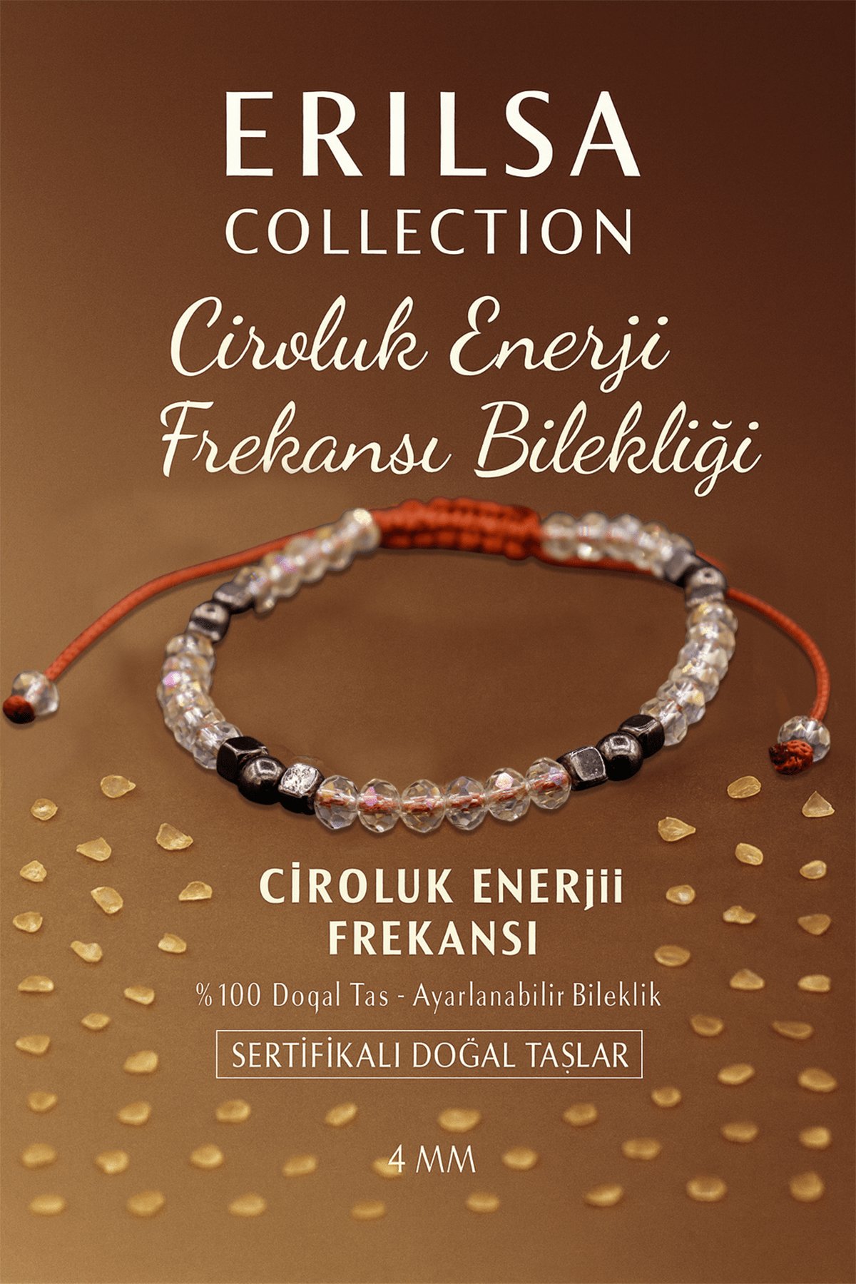 Sertifikalı Ciroluk Enerji Frekansı Bilekliği - Şeffaf Sitrin ve Terahertz Doğal Taş 4 mm