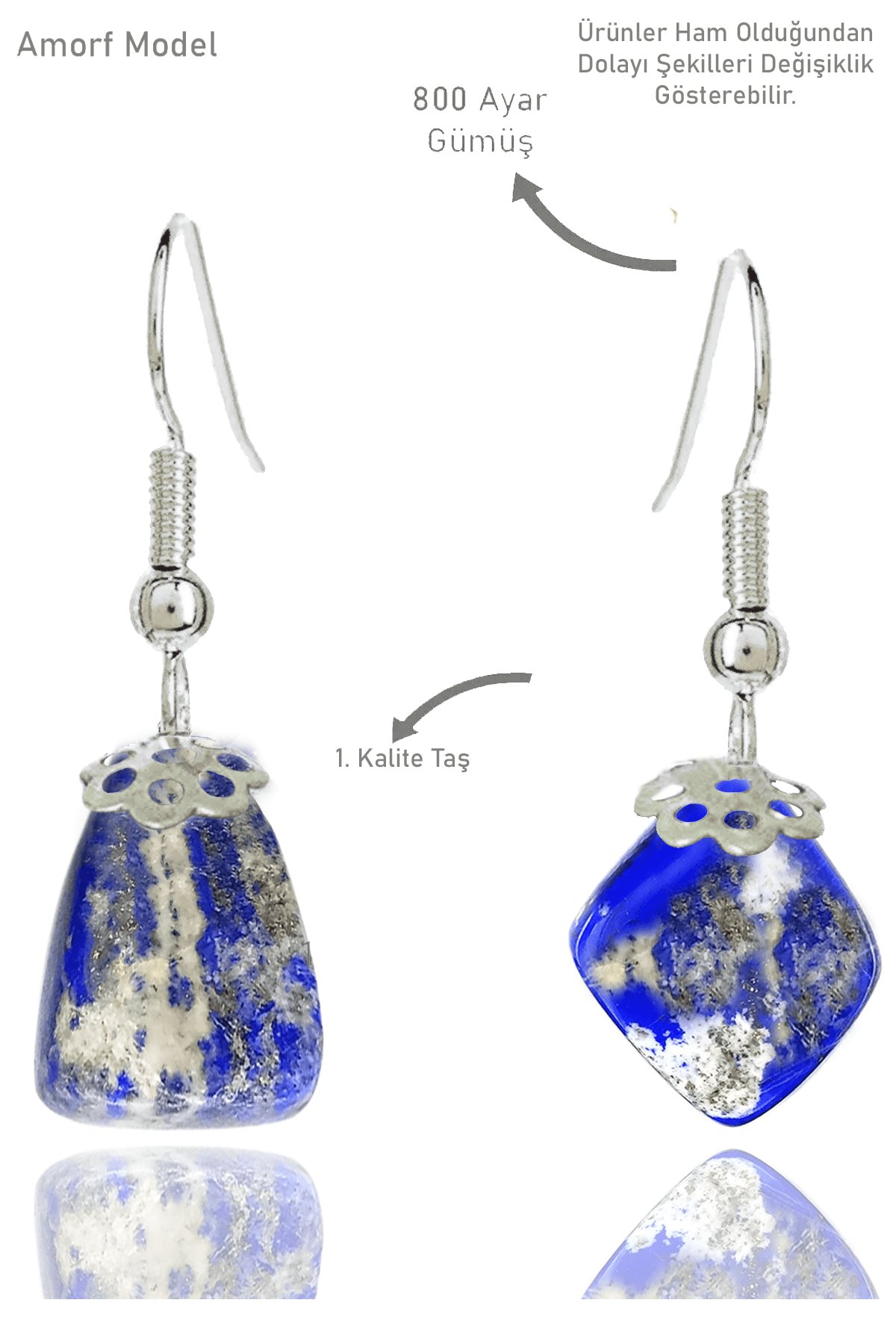 Sertifikalı Amorf Model Ham Lapis Lazuli Taşı Küpe