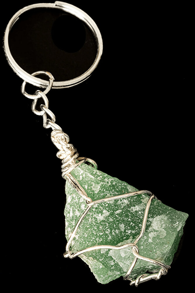 Sertifikalı Tel Sargılı Ham İşlenmemiş Aventurin Taşı Anahtarlık