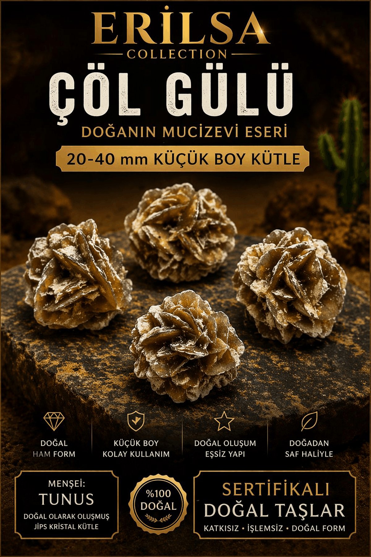 Sertifikalı Çöl Gülü Taşı Kütle - 20-40 mm Küçük Boy Doğal Jips Kristal Toplu