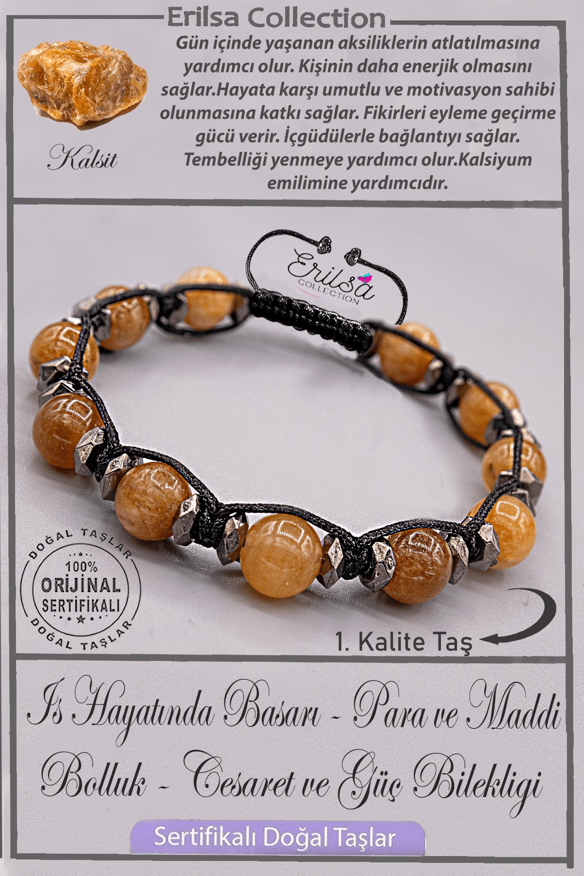 Sertifikalı Gerçek AAA+ Kalite Terahertz - Bal Kalsit Taşı Bileklik