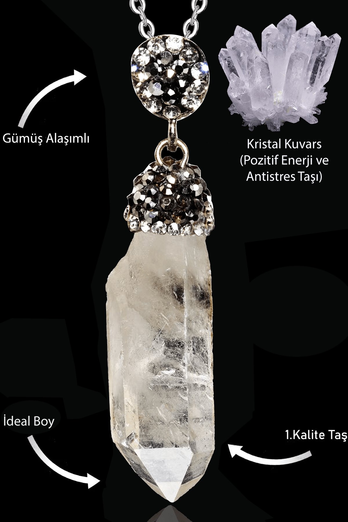 Sertifikalı Zirkon Taşlı Ham İşlenmemiş Kristal Kuvars Taşı Kolye