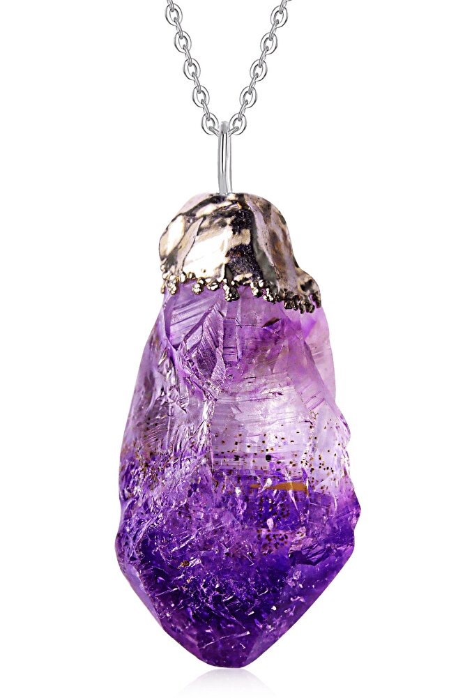 Sertifikalı Aaa Kalite Ham Kaya Ametist Taşı Kolye