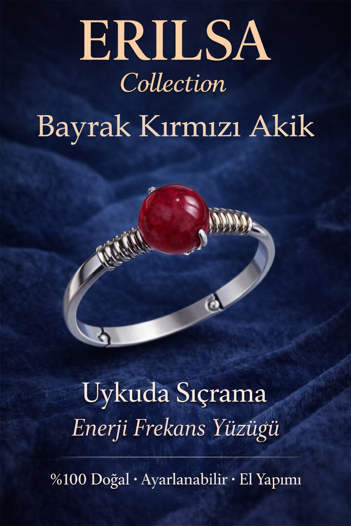 Sertifikalı Uykuda Sıçrama Enerji Yüzüğü – Bayrak Kırmızı Akik Ayarlanabilir İnce Kasa Koç Akrep Burcu