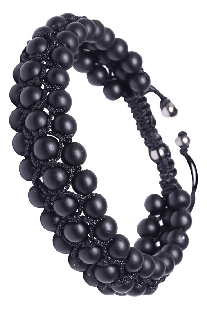 Üçlü Siyah Makrome Oniks Bileklik