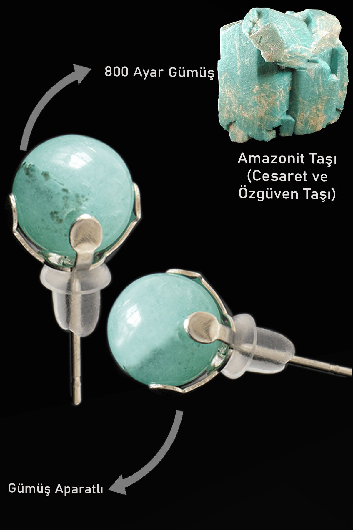 Sertifikalı Gerçek Amazonit Taşı Nokta Doğal Taş Küpe