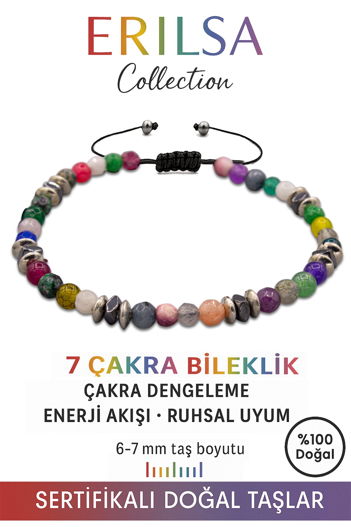 Sertifikalı Fasetli 7 Çakra Doğal Taş Bileklik (İnce Model) – Enerji Dengeleme, Uyum ve Spiritüel Arınma Taşı