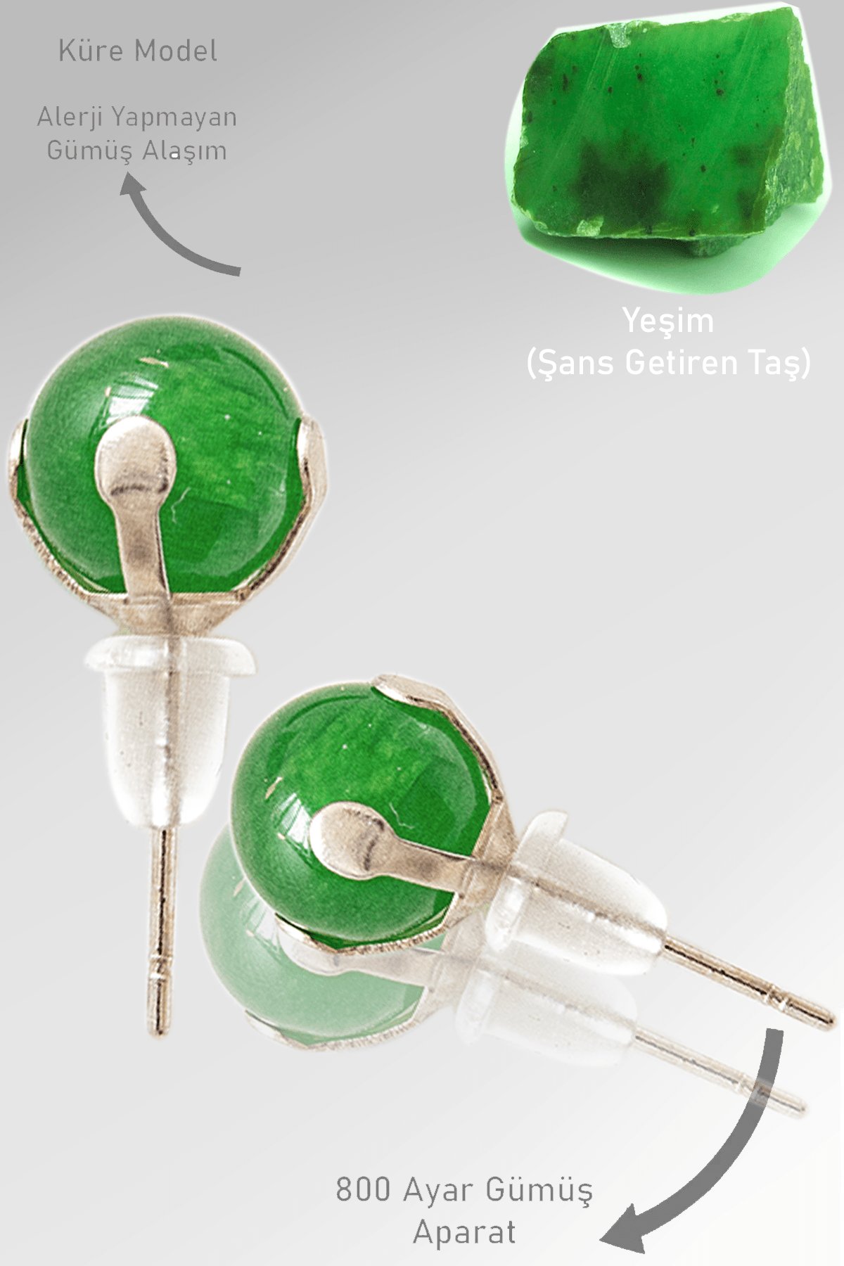 Sertifikalı Gerçek Doğal Yeşim Taşı Nokta Doğal Taş Küpe