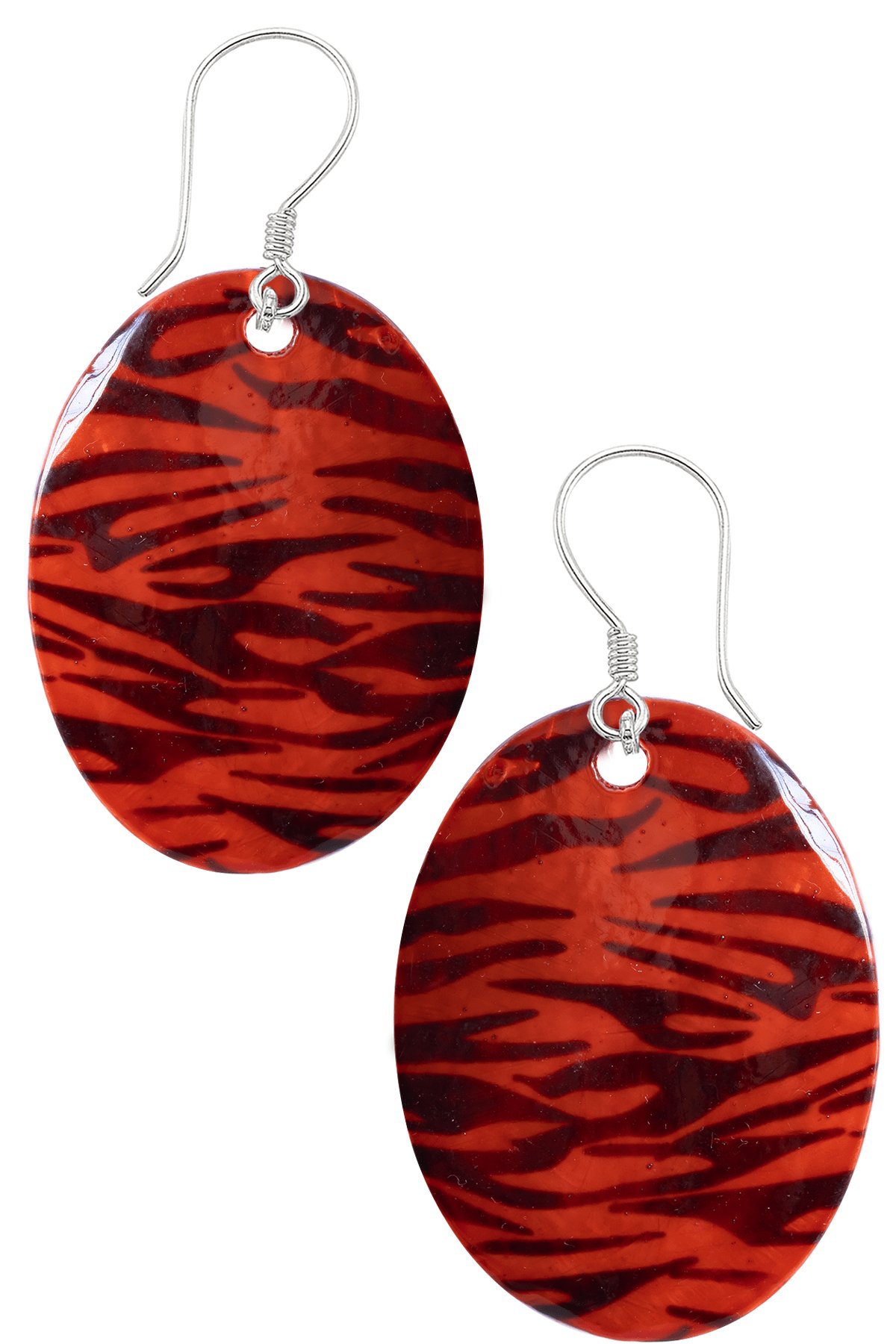 Sertifikalı Leopar Desenli Oval Kırmızı Renkli Sedef Taşı Küpe