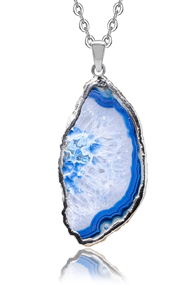 Sertifikalı Yüksek Kalite Doğal Mavi Akik Taşı Plaka Kolye