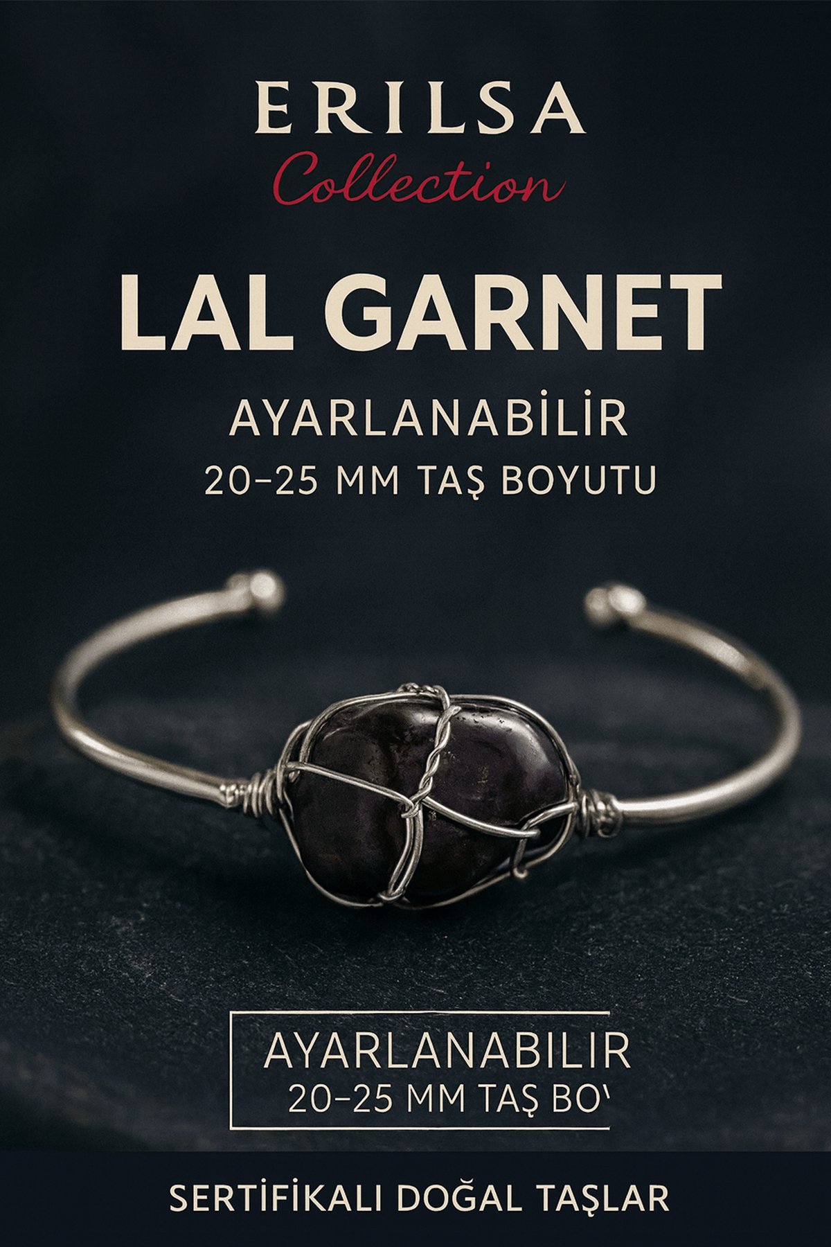 Sertifikalı Doğal Lal Garnet Taşı Gümüş Kaplama Ayarlanabilir Bileklik – Tutku ve Enerji