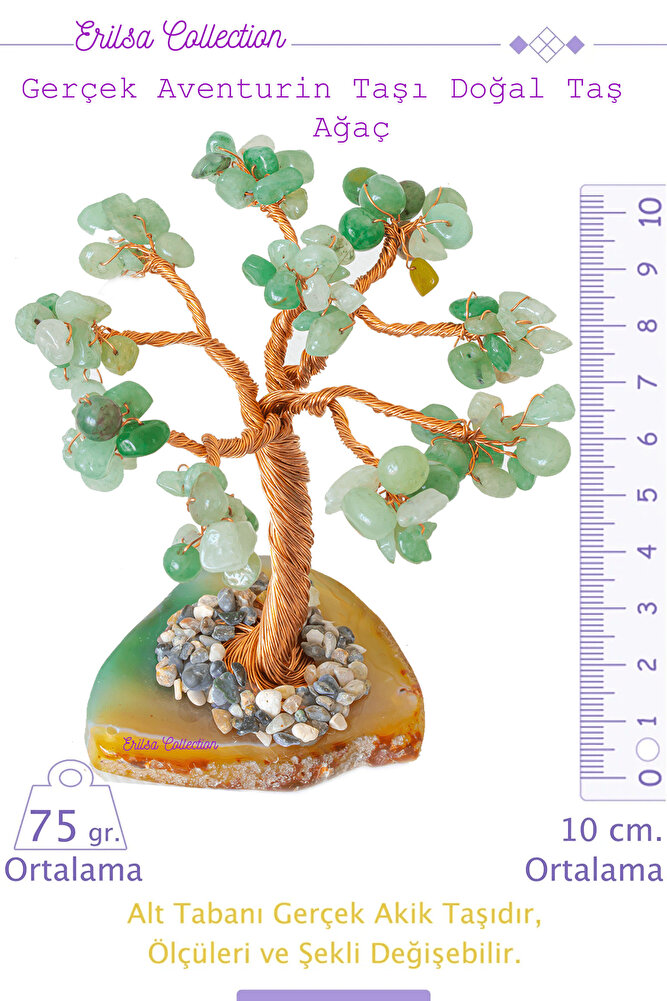 Sertifikalı Gerçek Aventurin Doğal Taşı Ağaç - Akik Plakalı