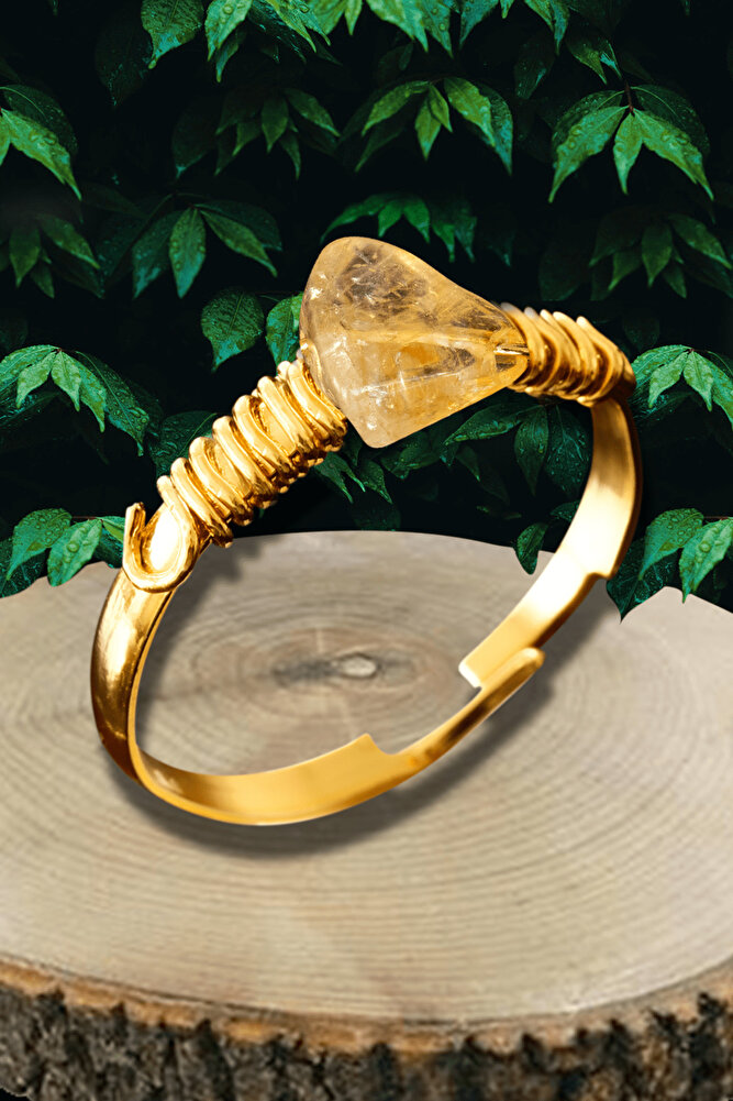 Sertifikalı Kırık Taşlı Gold Model Sitrin Taşı Yüzük - Ayarlamalı