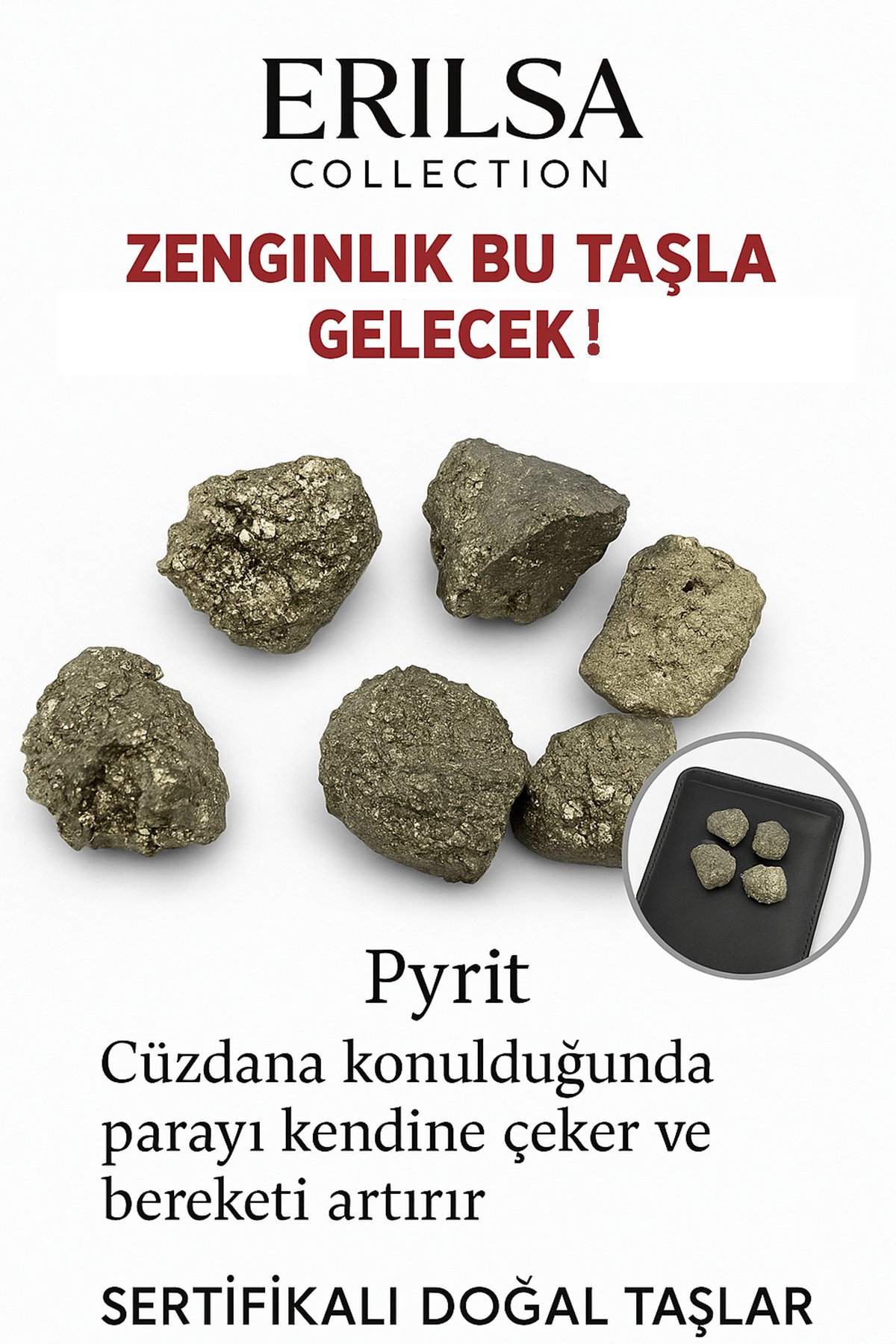 Sertifikalı Tamburlanmış Cüzdan Boy Pirit Taşı Kütle - El Taşı - Zihinsel Güç Maddi Enerji Koruması