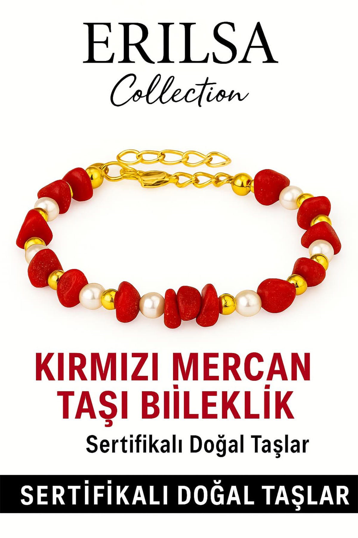 Sertifikalı İnci ve Kırmızı Mercan Taşı Bileklik – Denge ve Canlılık Enerjisi