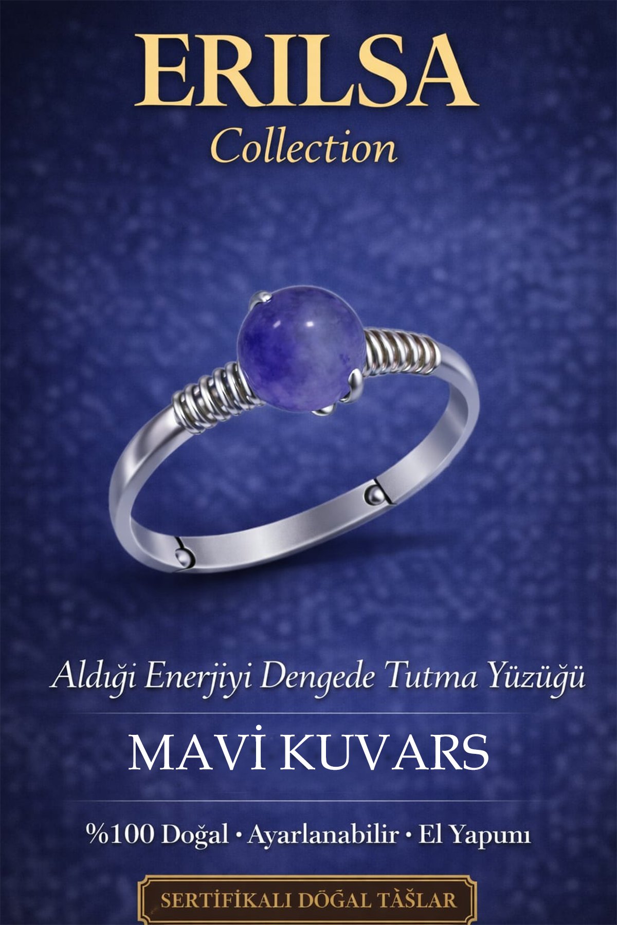 Sertifikalı Alınan Enerjiyi Dengeleme Yüzüğü – Mavi Kuvars Ayarlanabilir Terazi Yengeç Balık Burcu