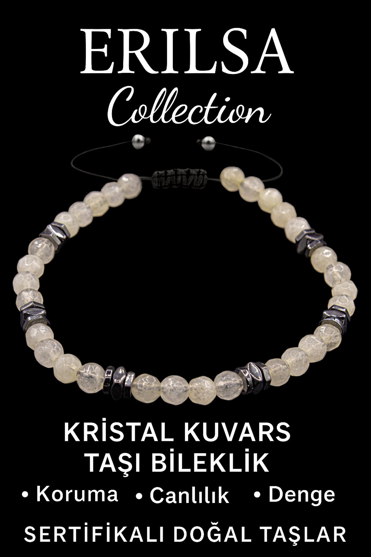 Sertifikalı Fasetli Terahertz Kristal Kuvars Taşı Bileklik - İnce Model Enerji Verir