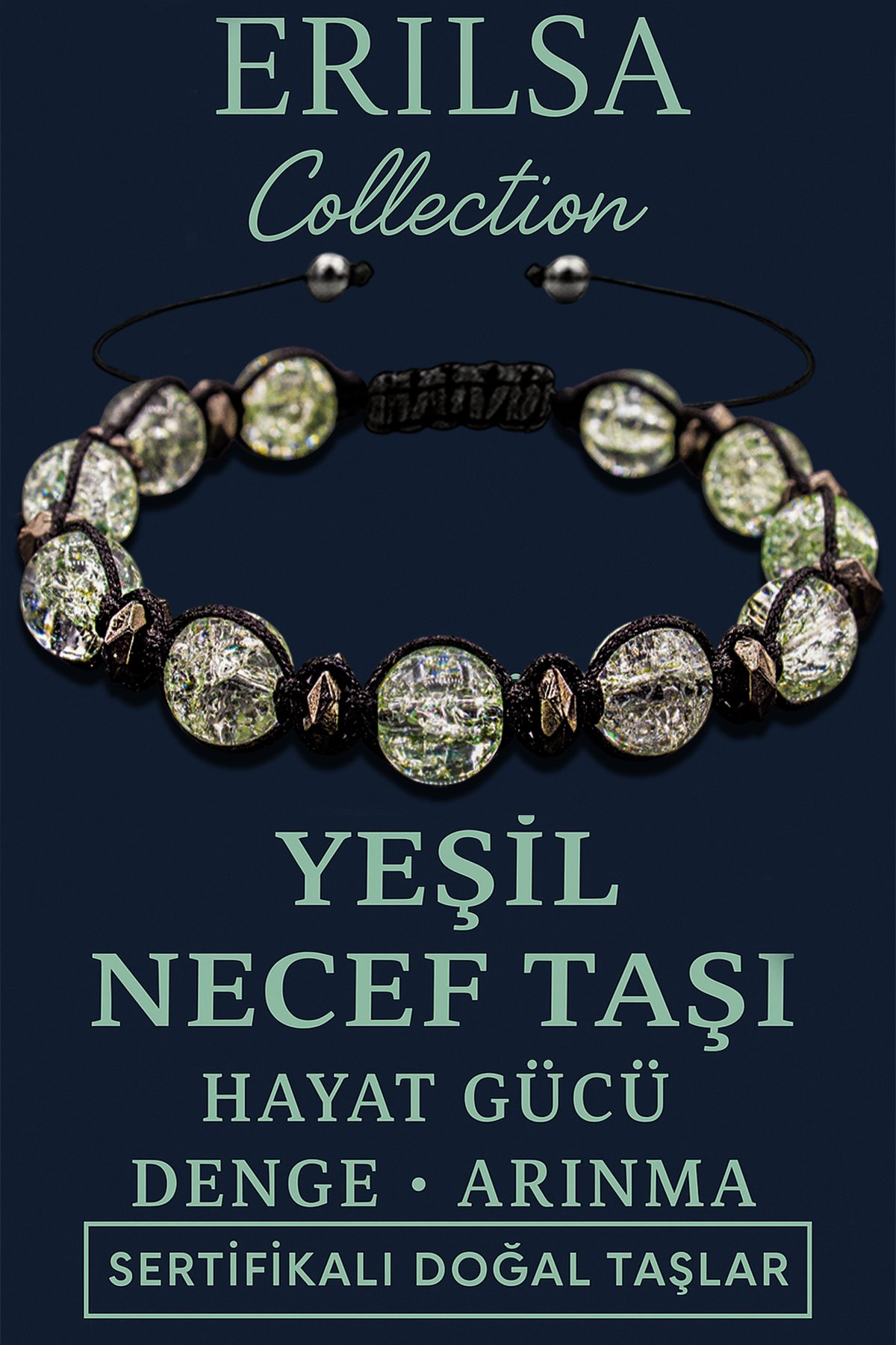 Sertifikalı 8mm Terahertz & Yeşil Necef Taşı Bileklik – Denge, Sakinlik ve Koruma
