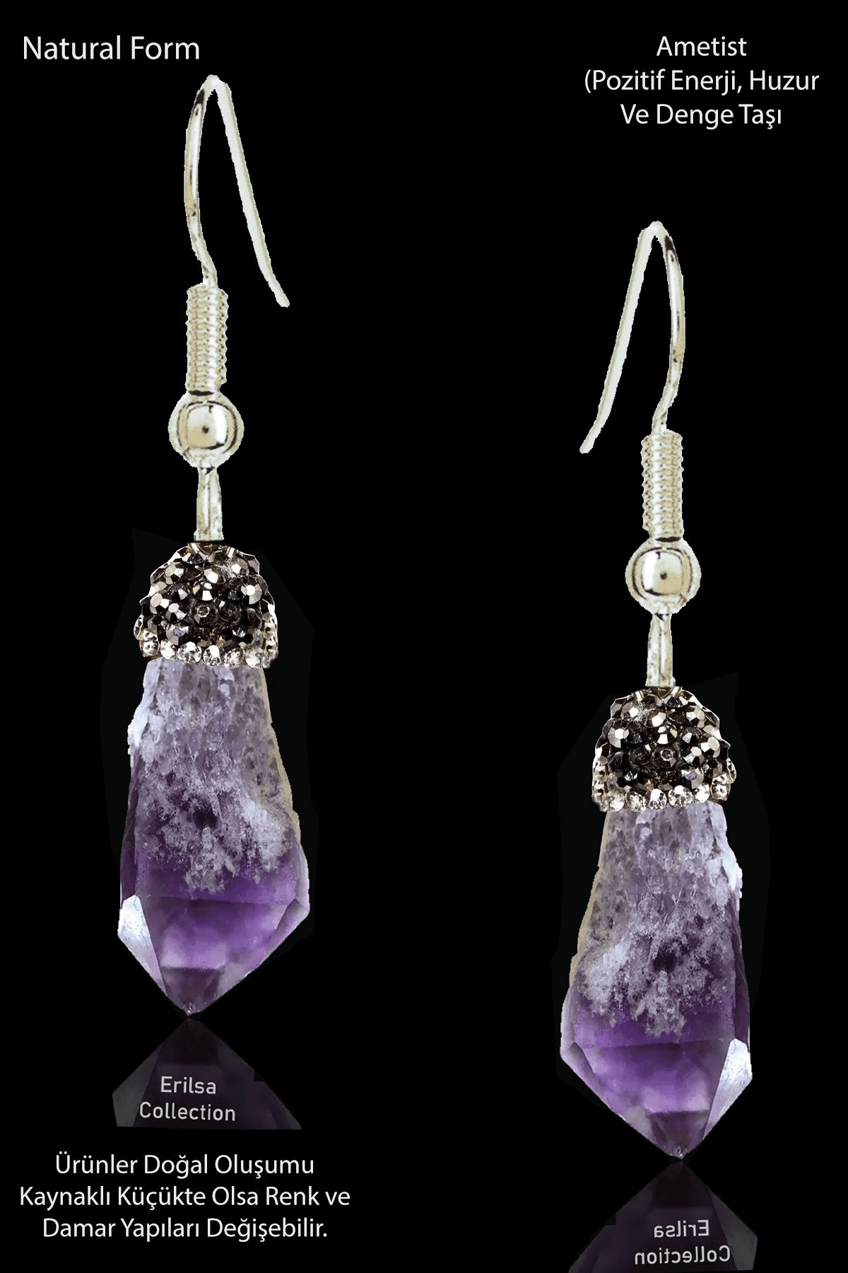 Sertifikalı Zirkon Taşlı Model Ham İşlenmemiş Ametist Taşı Küpe