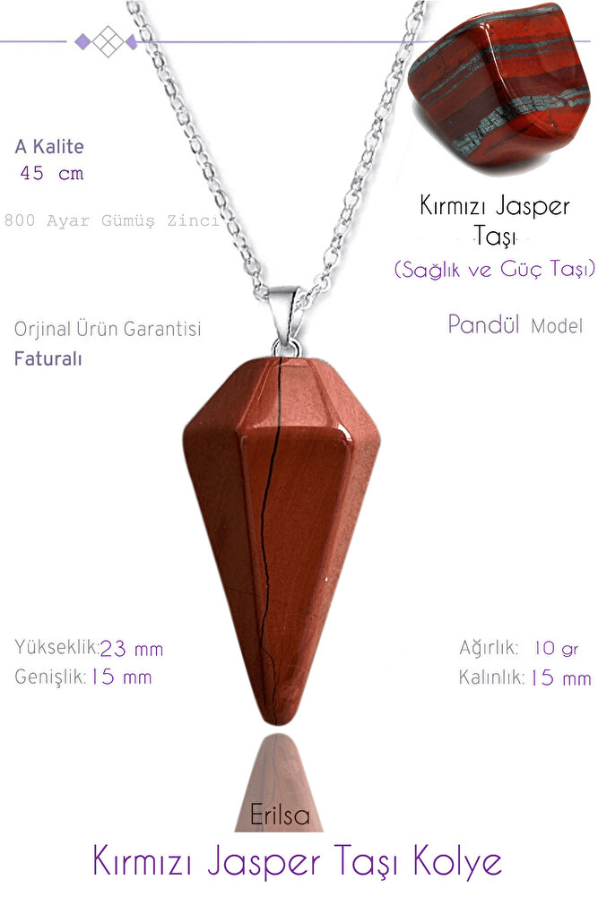 Sertifikalı Pandül Model Kırmızı Jasper Taşı Kolye