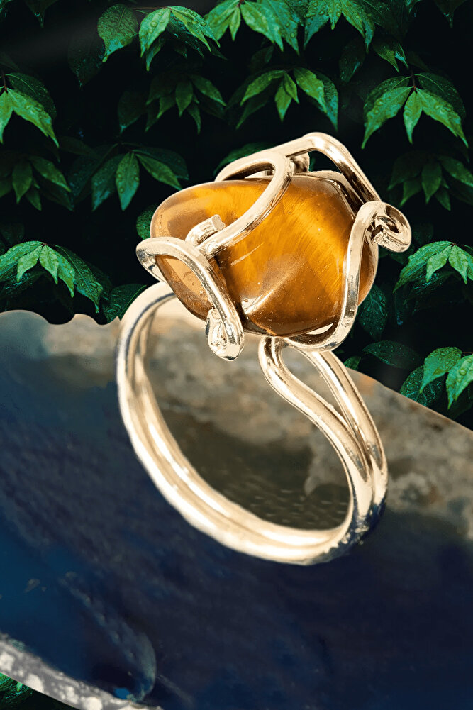 Sertifikalı Gümüş Rokoko Model Kaplan Gözü Taşı Yüzük - Ayarlamalı