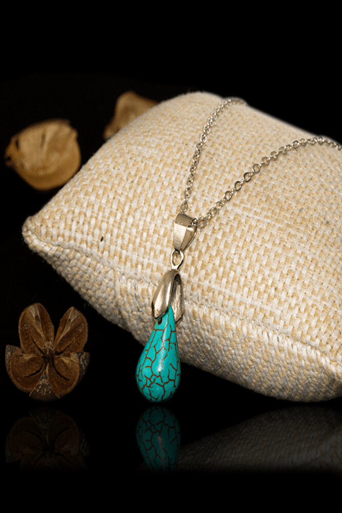 Sertifikalı Damla Kesim Firuze - Turkuaz Taşı Kolye (gümüş Aparatlı)