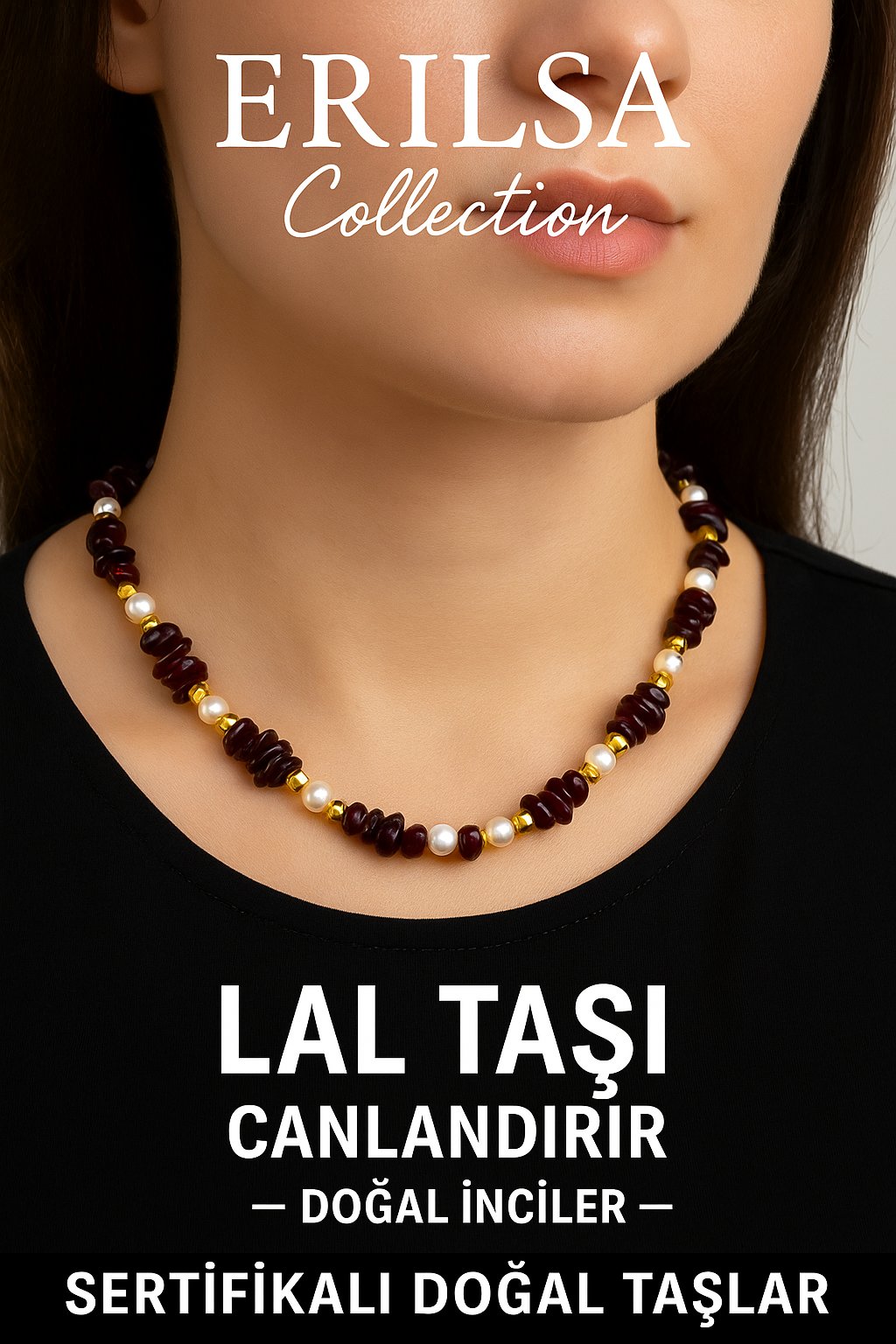 Sertifikalı Kırık Taşlı Model İnci - Lal Garnet Granat Taşı Kolye