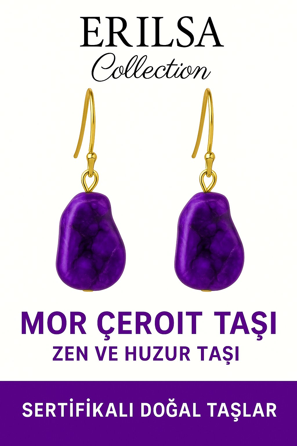 Sertifikalı Ham İşlenmemiş Mor Çeroit Taşı Küpe – Ruhsal Dönüşüm, Şifa ve Enerji Taşı