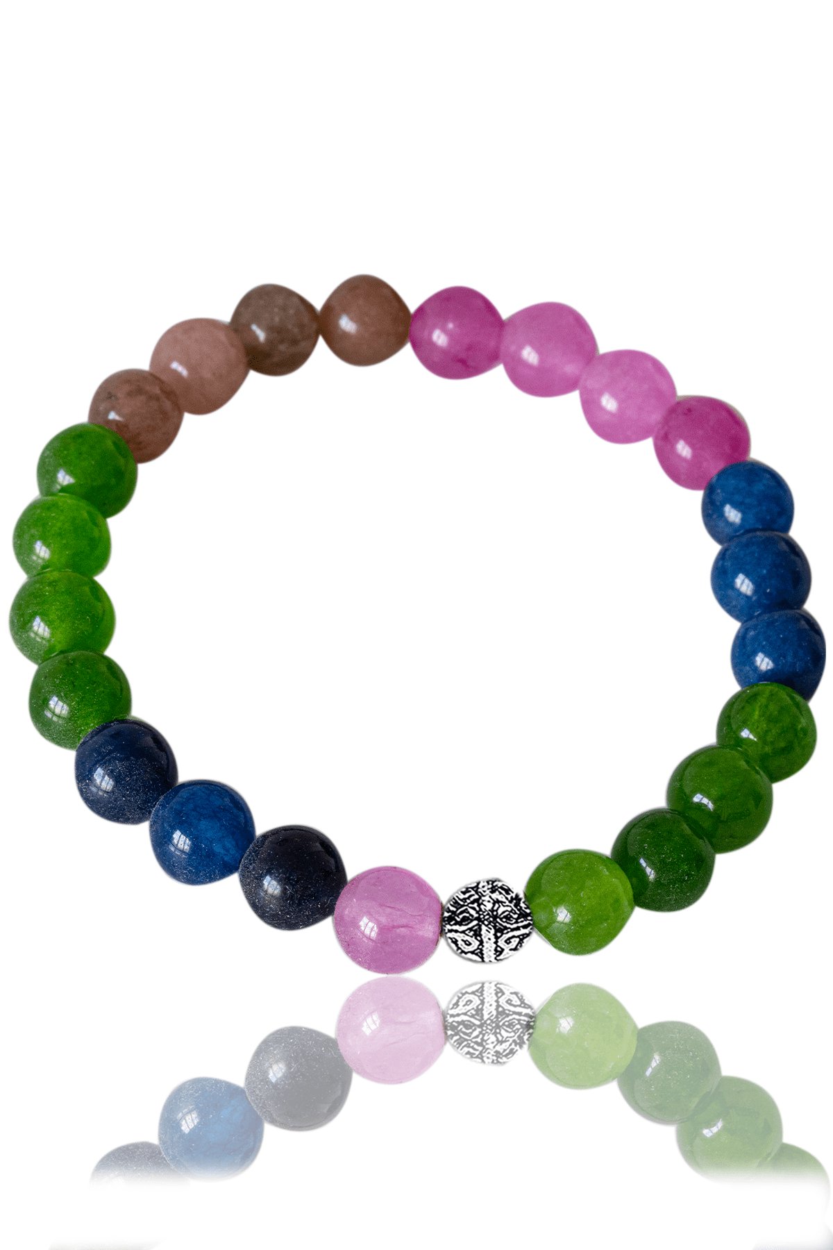 Sertifikalı Gümüş Gerçek İştah Kesici Zayıflama Bilekliği - Gül Kuvars, Yeşim, Akik, Güneş Taşı