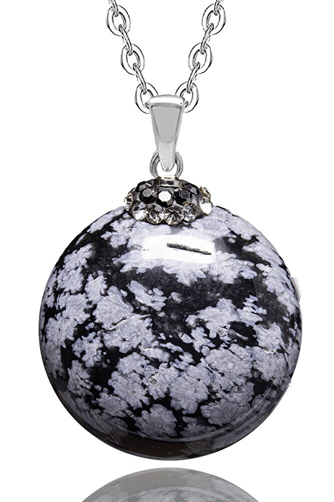 Sertifikalı Zirkon Taşlı Karlı Obsidyen Doğal Taş Kolye