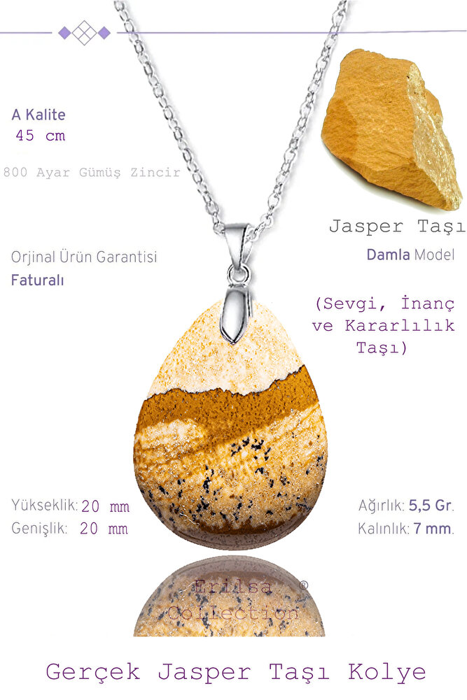 Sertifikalı Damla Model Toprak Jasper Taşı Kolye (GÜMÜŞ APARATLI)