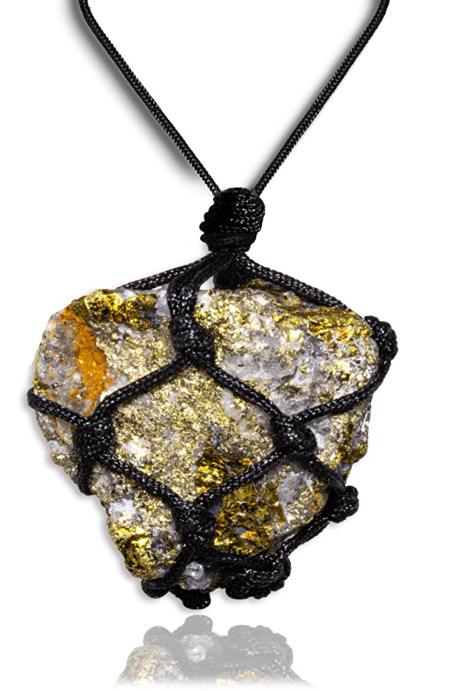 Sertifikalı Ayarlanabilir Doğal Altınlı Pirit Taşı Kolye