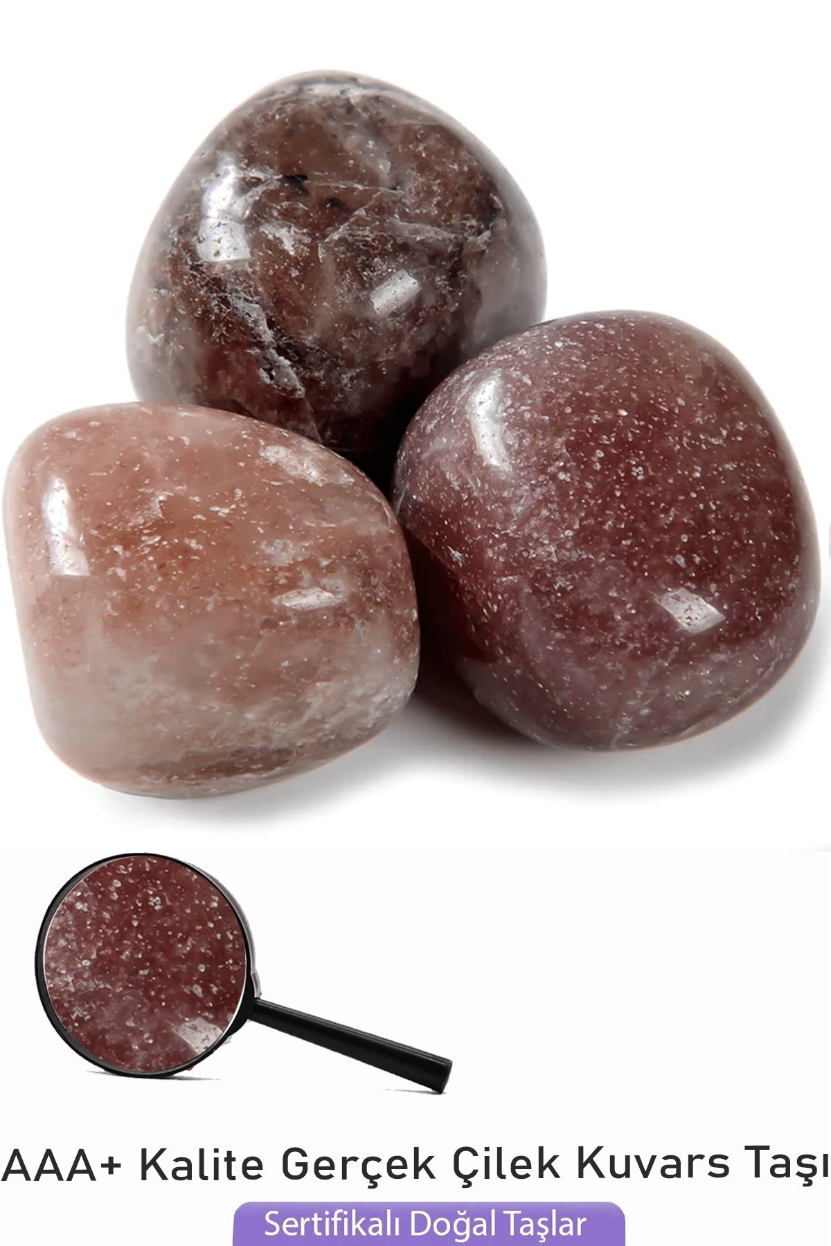 Sertifikalı Tamburlanmış Gerçek Çilek Kuvars Taşı Kütle