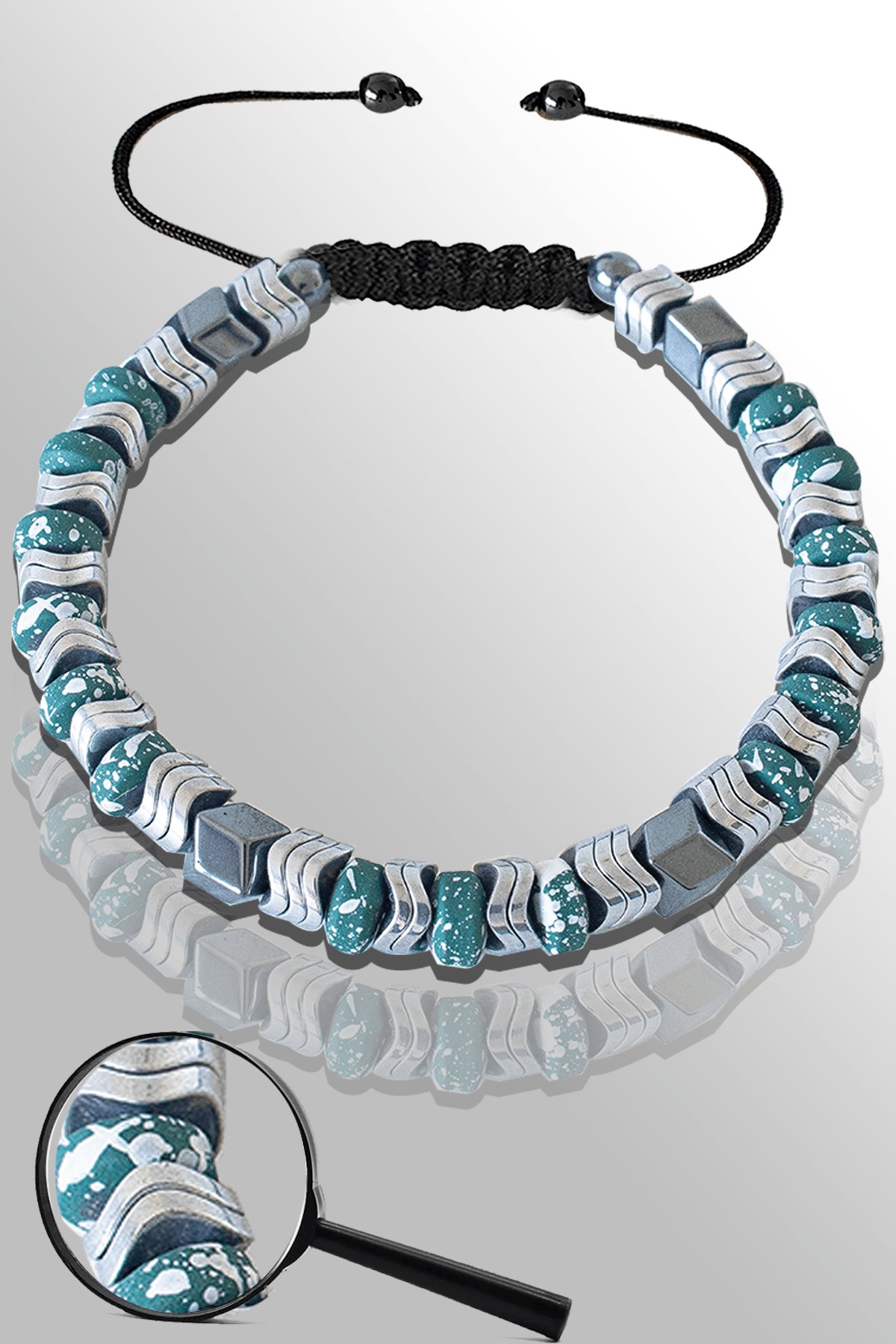 Sertifikalı Silver Renk Çavuş Model Yeşil Karlı Hematit Taşı Bileklik