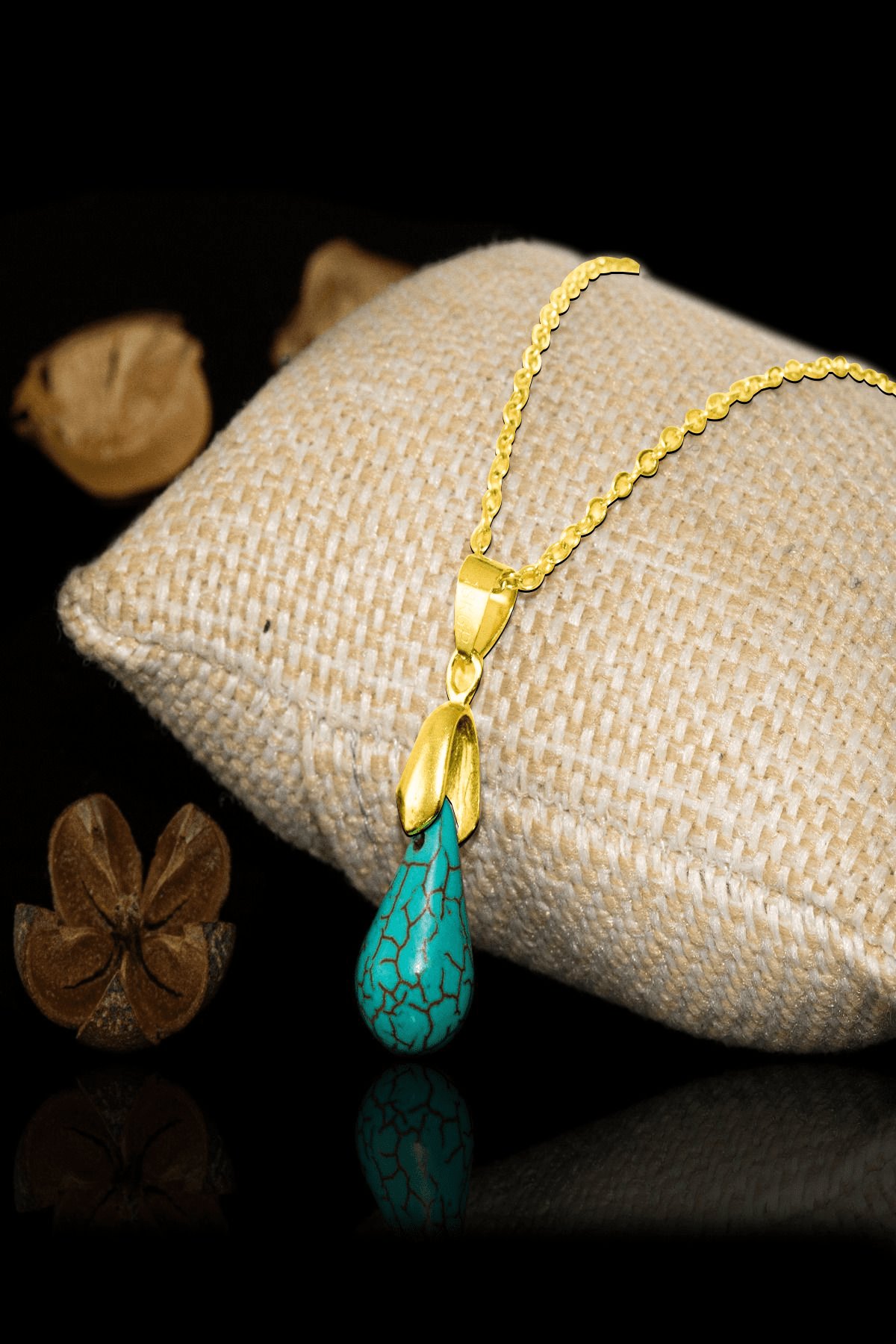 Sertifikalı Gold Damla Kesim Firuze - Turkuaz Taşı Kolye (Gümüş Aparatlı)