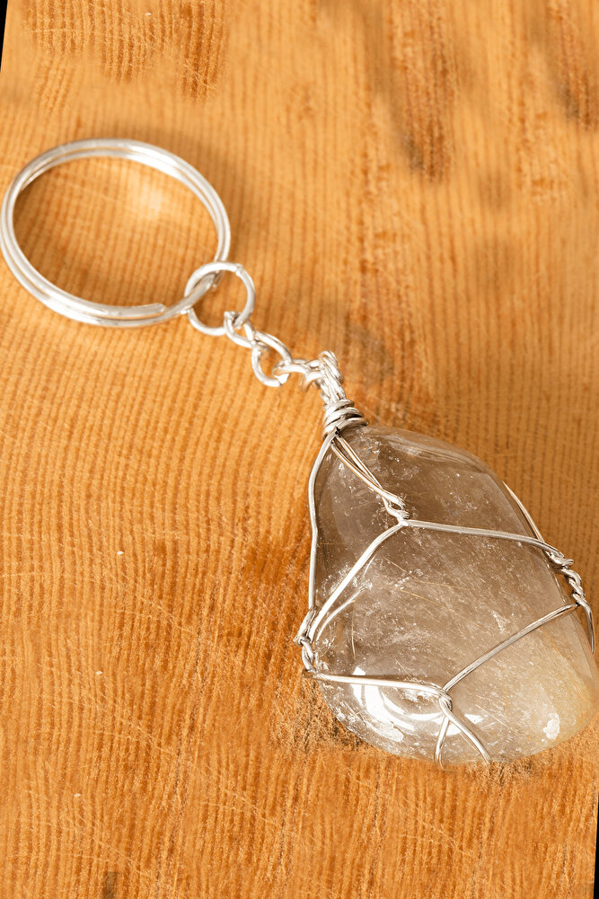 Sertifikalı Tel Sargılı Ham Rutil Kuvars Taşı Anahtarlık