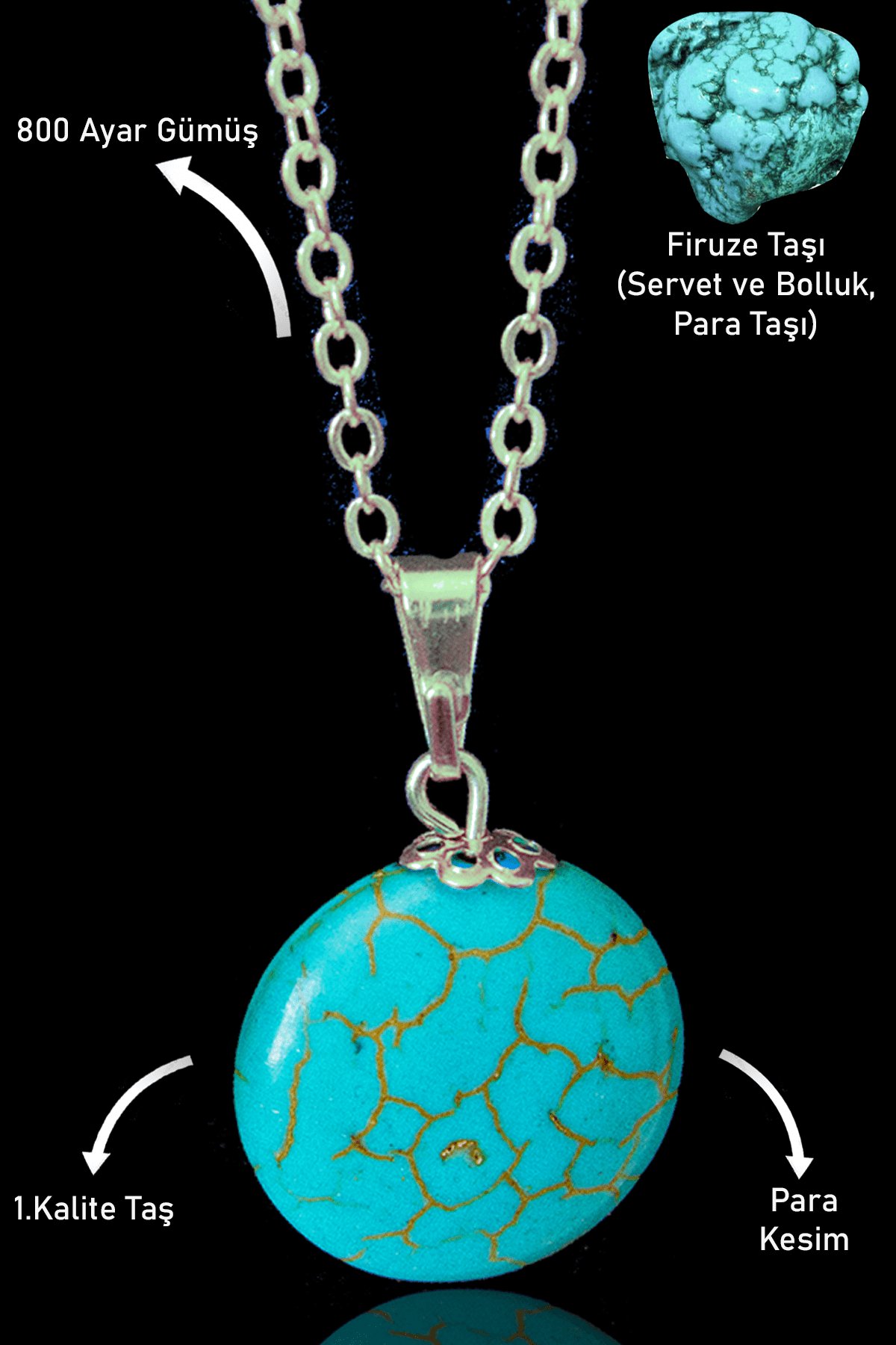 Sertifikalı Para Model Firuze Taşı Kolye (Turkuaz Taşı)