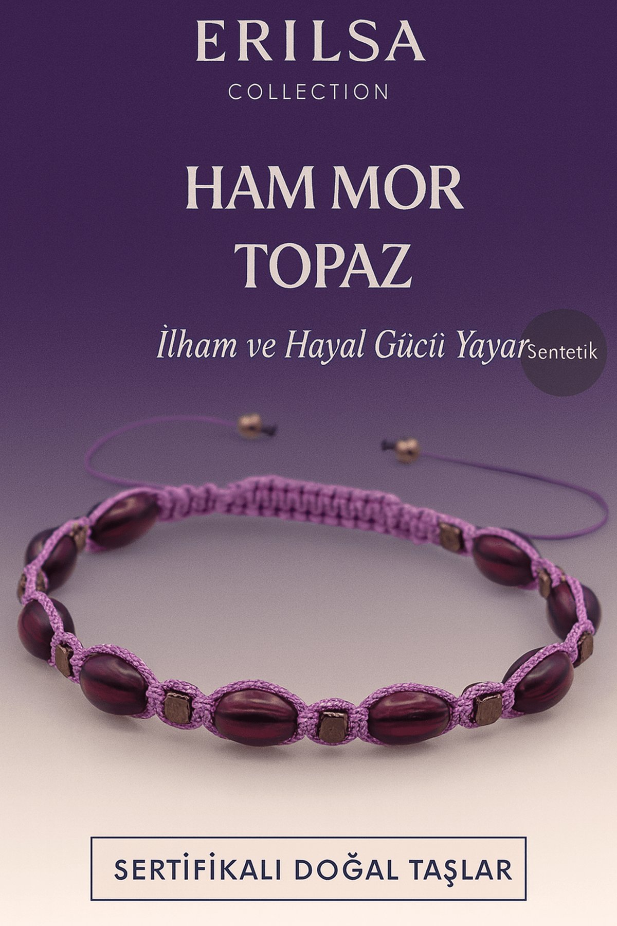 Sertifikalı Sentetik Ham Mor Topaz Taşı Bileklik – İlham ve Hayal Gücü Yayan El Yapımı Takı