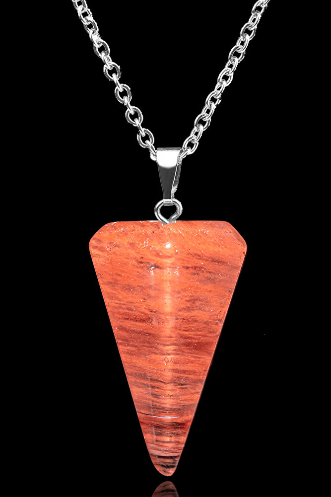 Sertifikalı Pandül Model Gül Kuvars Taşı Kolye