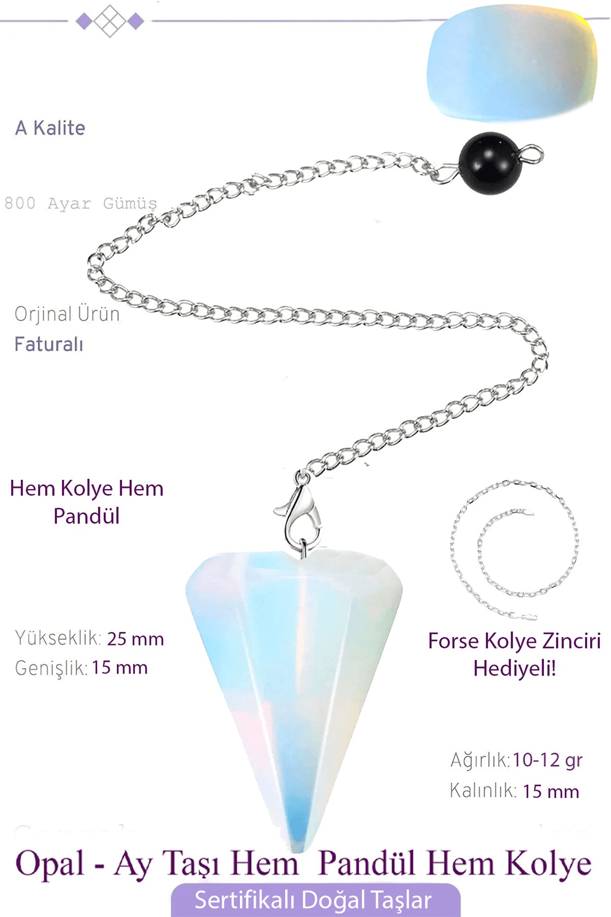 Sertifikalı Opal - Ay Taşı Pandül Sarkaç Hem Pandül - Hem Kolye