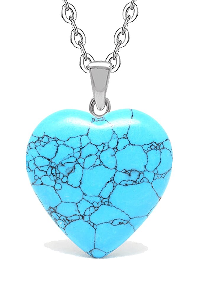 Sertifikalı Kalp Model Gerçek Turkuaz Taşı Kolye