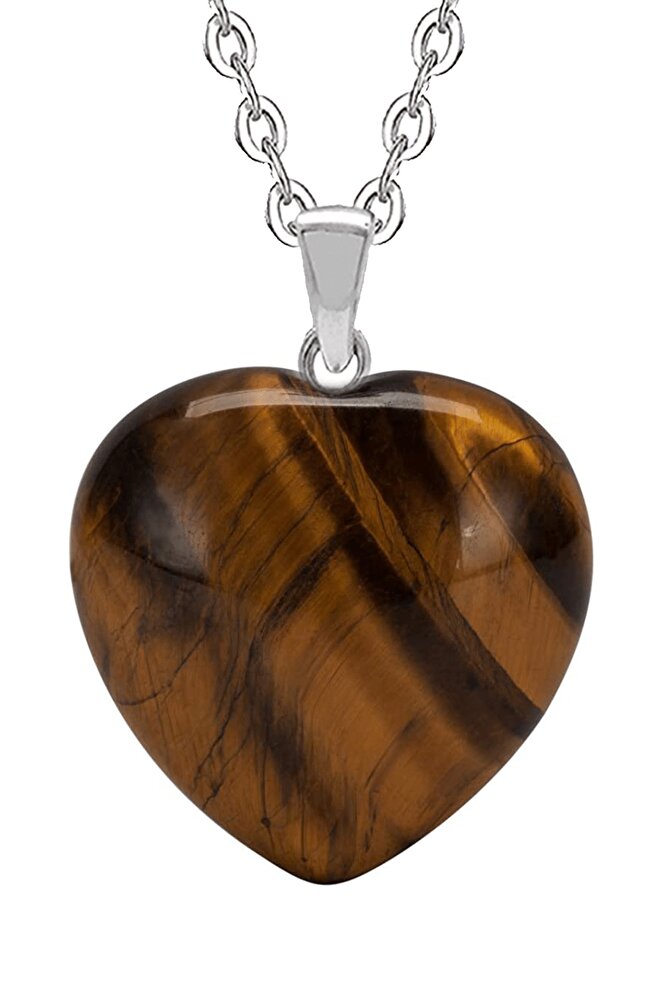 Sertifikalı Kalp Model Gerçek Kaplan Gözü Taşı Kolye