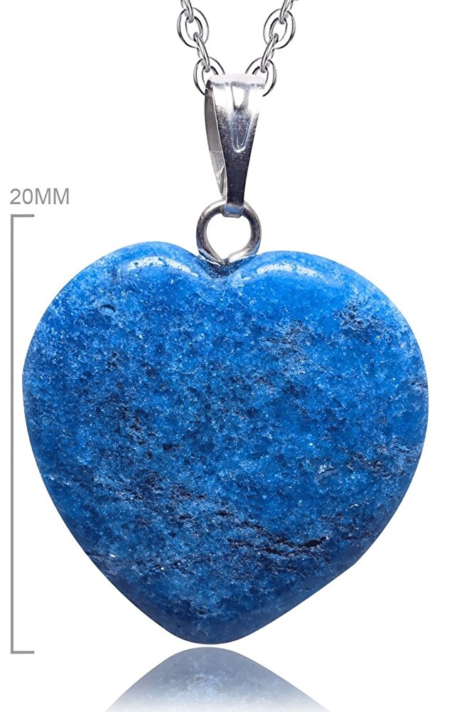 Sertifikalı Kalp Model Mavi Akik Doğal Taş Kolye