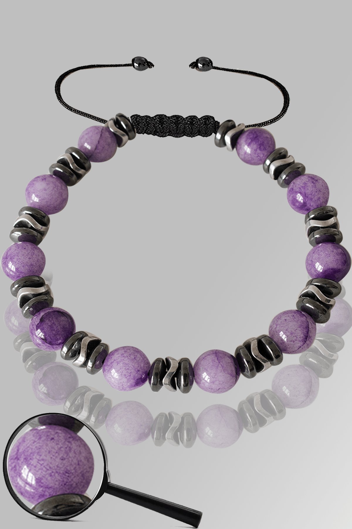 Sertifikalı Hematit - Lepidolit Taşı Bileklik - Ayarlamalı